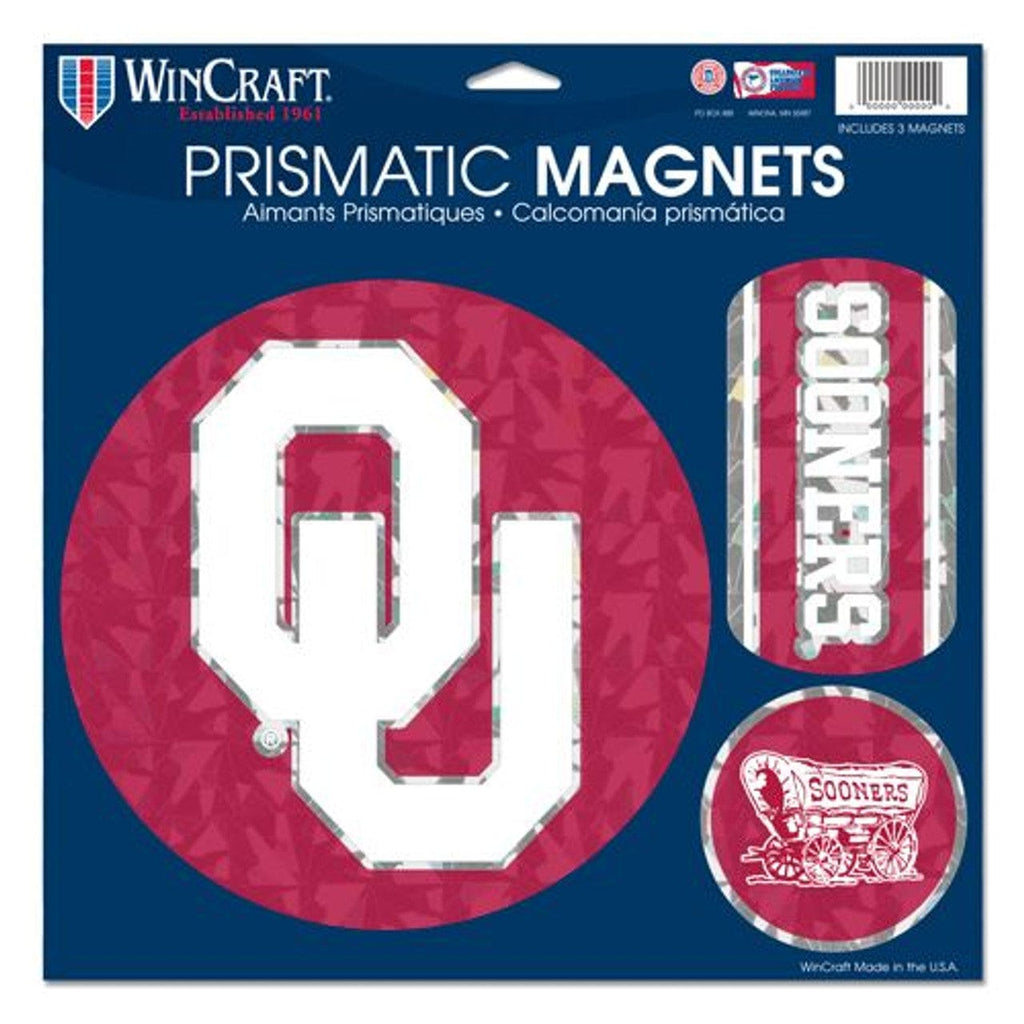 Magnet 11x11 Die Cut Set of 3 Oklahoma Sooners Magnets 11x11 Prismatic Sheet 032085162861