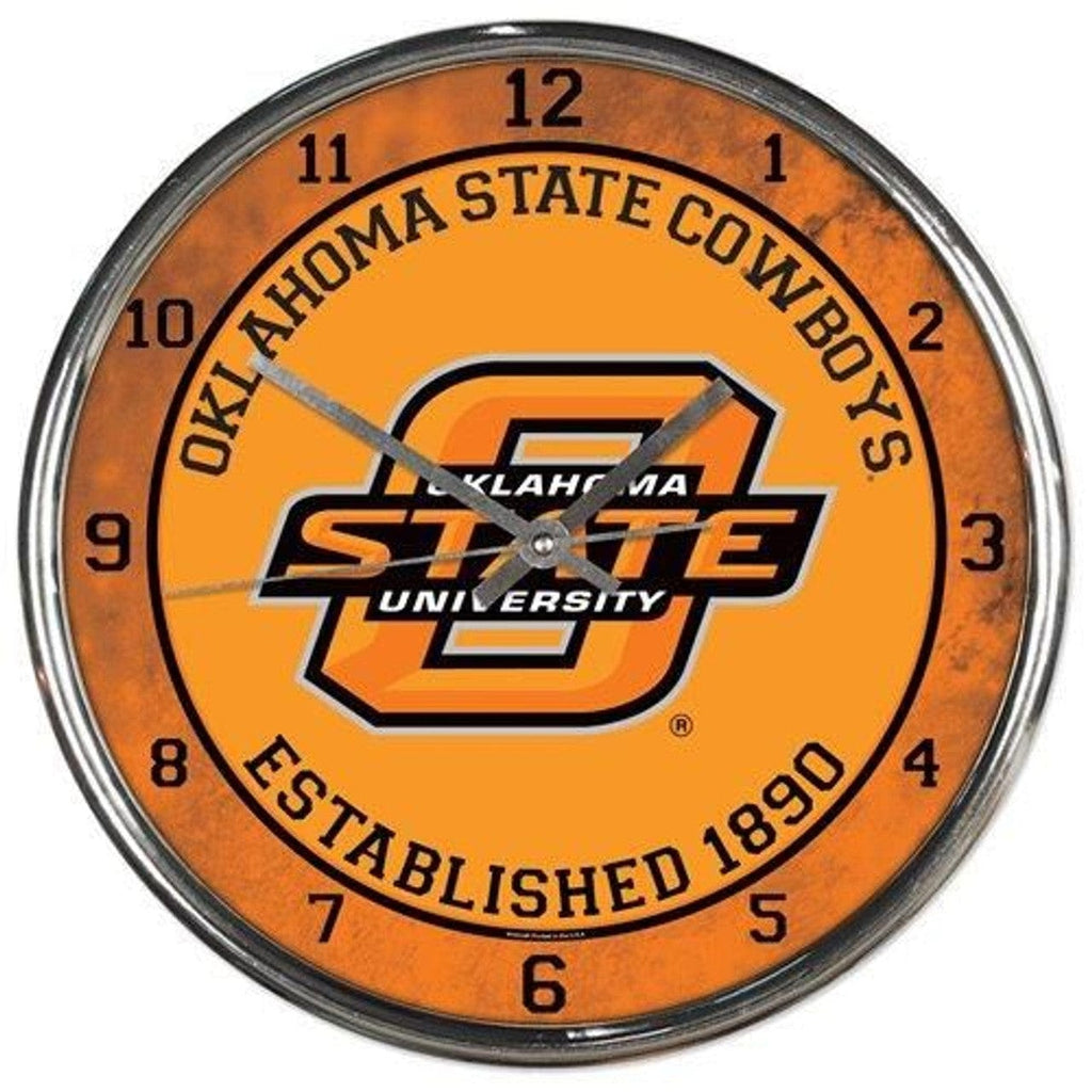 Clock Round Chrome Wall Oklahoma State Cowboys Clock Round Wall Style Chrome 010943279913