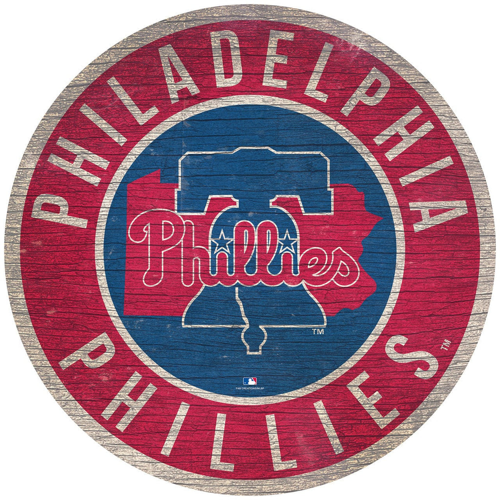 Philadelphia Phillies Philadelphia Phillies Sign Wood 12 Inch Round State Design 878460205583