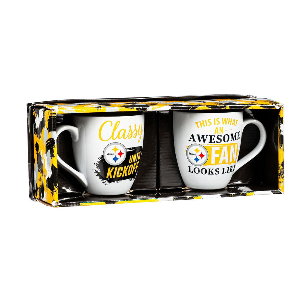 Boxed 17oz 2 Pack Pittsburgh Steelers Coffee Mug 17oz Ceramic 2 Piece Set with Gift Box 801946923473