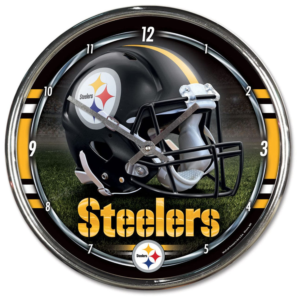 Clock Round Chrome Wall Pittsburgh Steelers Round Chrome Wall Clock 010943279197