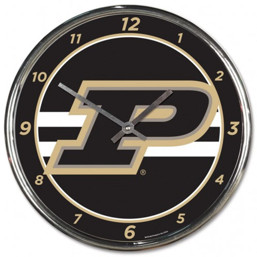 Clock Round Chrome Wall Purdue Boilermakers Clock Round Wall Style Chrome 010943279951