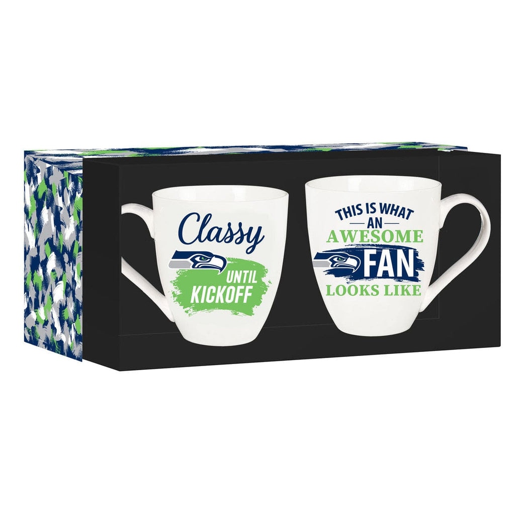 Boxed 17oz 2 Pack Seattle Seahawks Coffee Mug 17oz Ceramic 2 Piece Set with Gift Box 801946296126