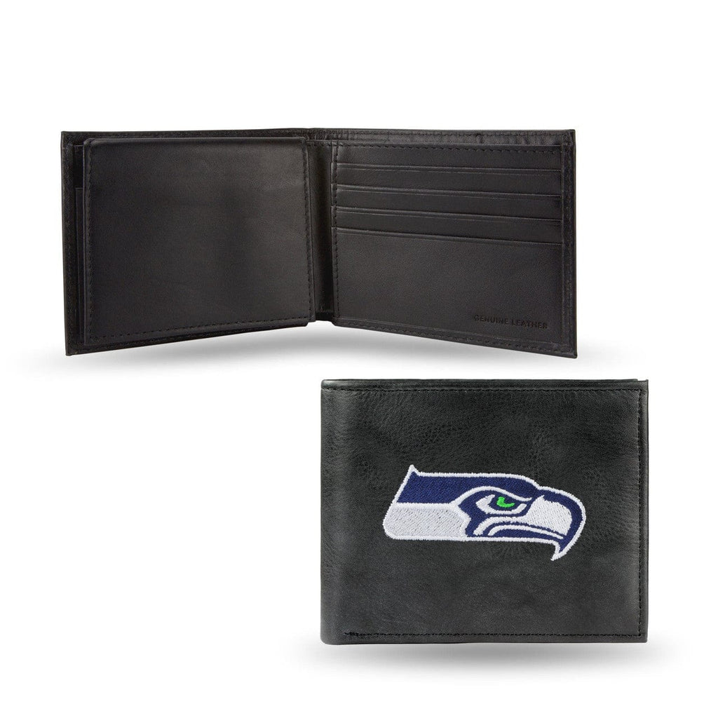 Wallet Leather Billfold Seattle Seahawks Wallet Billfold Leather Embroidered Black 024994145264