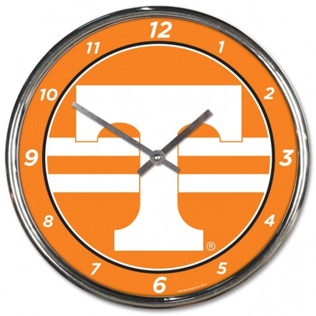 Clock Round Chrome Wall Tennessee Volunteers Clock Round Wall Style Chrome 010943279982