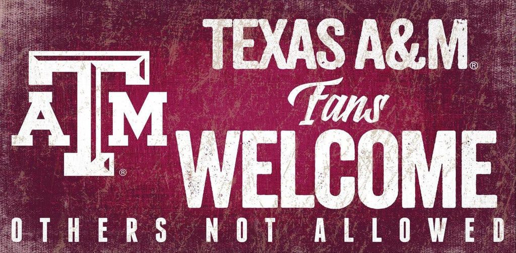Sign 12x6 Fans Welcome Texas A&M Aggies Wood Sign Fans Welcome 12x6 - Special Order 878460145759