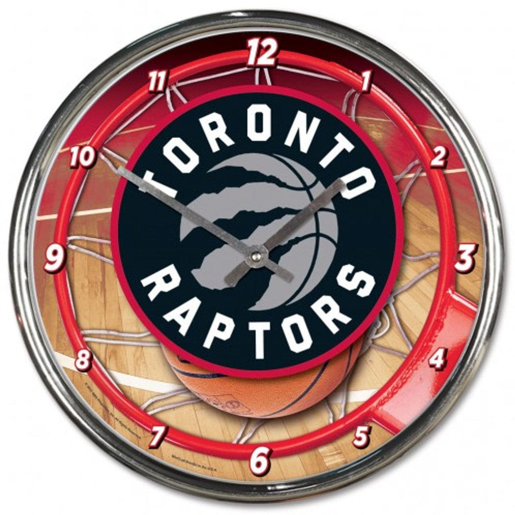 Clock Round Chrome Wall Toronto Raptors Clock Round Wall Style Chrome 010943278145
