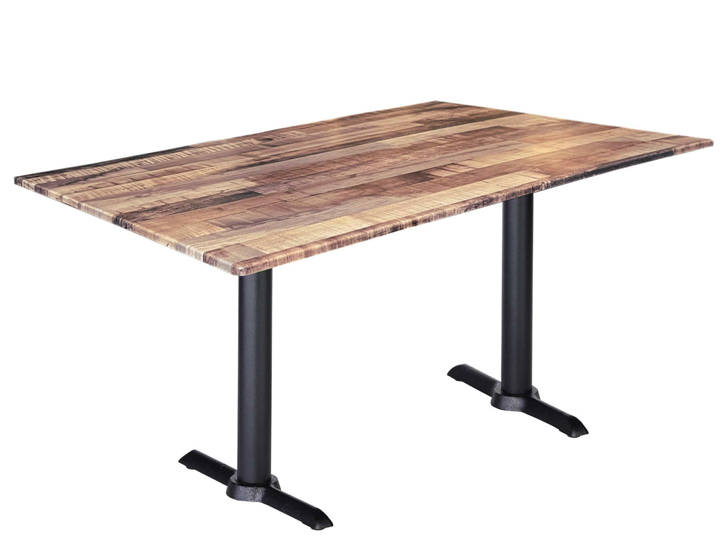 Two 30" Tall OD211EB Indoor/Outdoor All-Season Table Bases with a 30" x 48" Rustic Top OD211EB-30BWODS3248Rustic