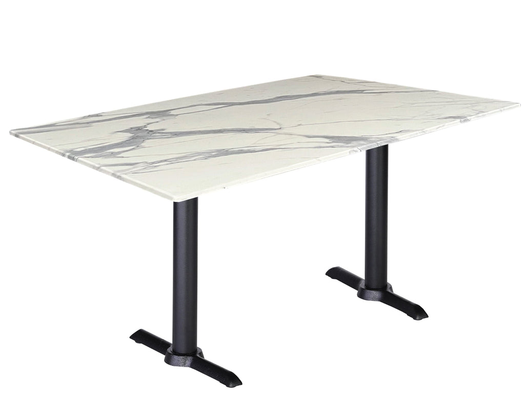 Two 30" Tall OD211EB Indoor/Outdoor All-Season Table Bases with a 30" x 48" White Marble Top OD211EB-30BWODS3248WM