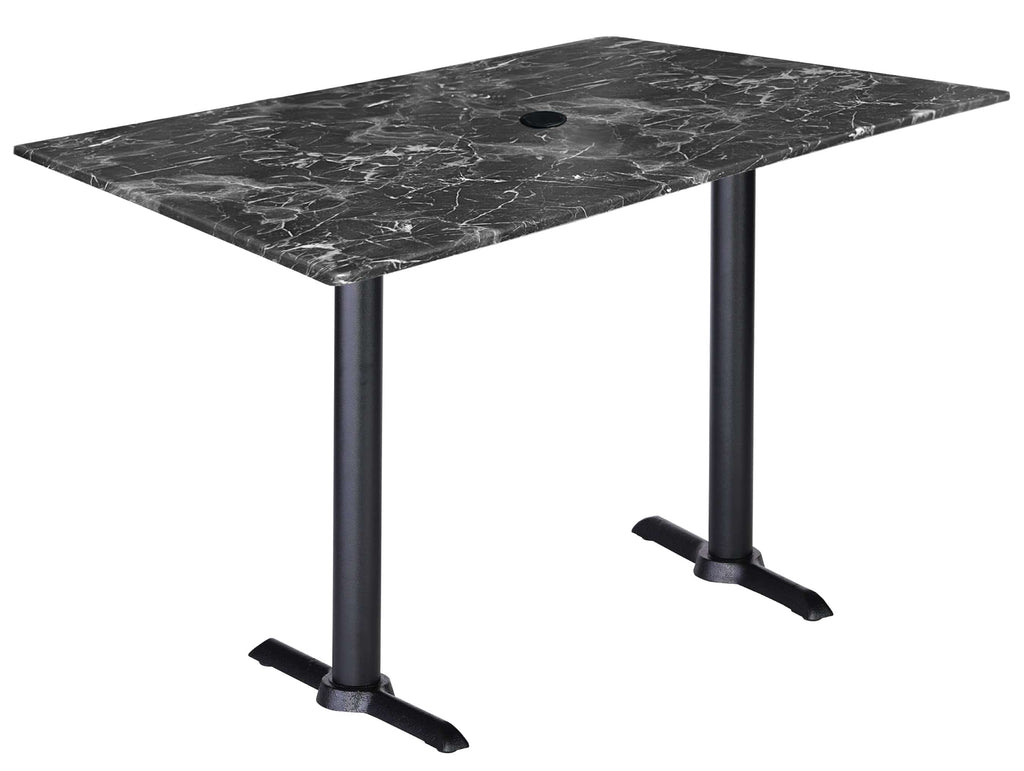 Two 36" Tall OD211EB Indoor/Outdoor All-Season Table Bases with a 30" x 48" Black Marble Top with Umbrella Hole OD211EB-36BWODS3248BMU