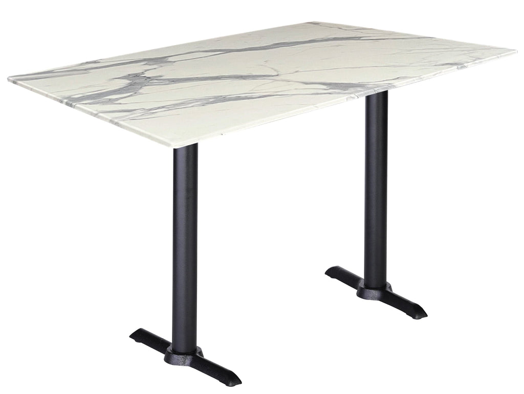 Two 36" Tall OD211EB Indoor/Outdoor All-Season Table Bases with a 30" x 48" White Marble Top OD211EB-36BWODS3248WM