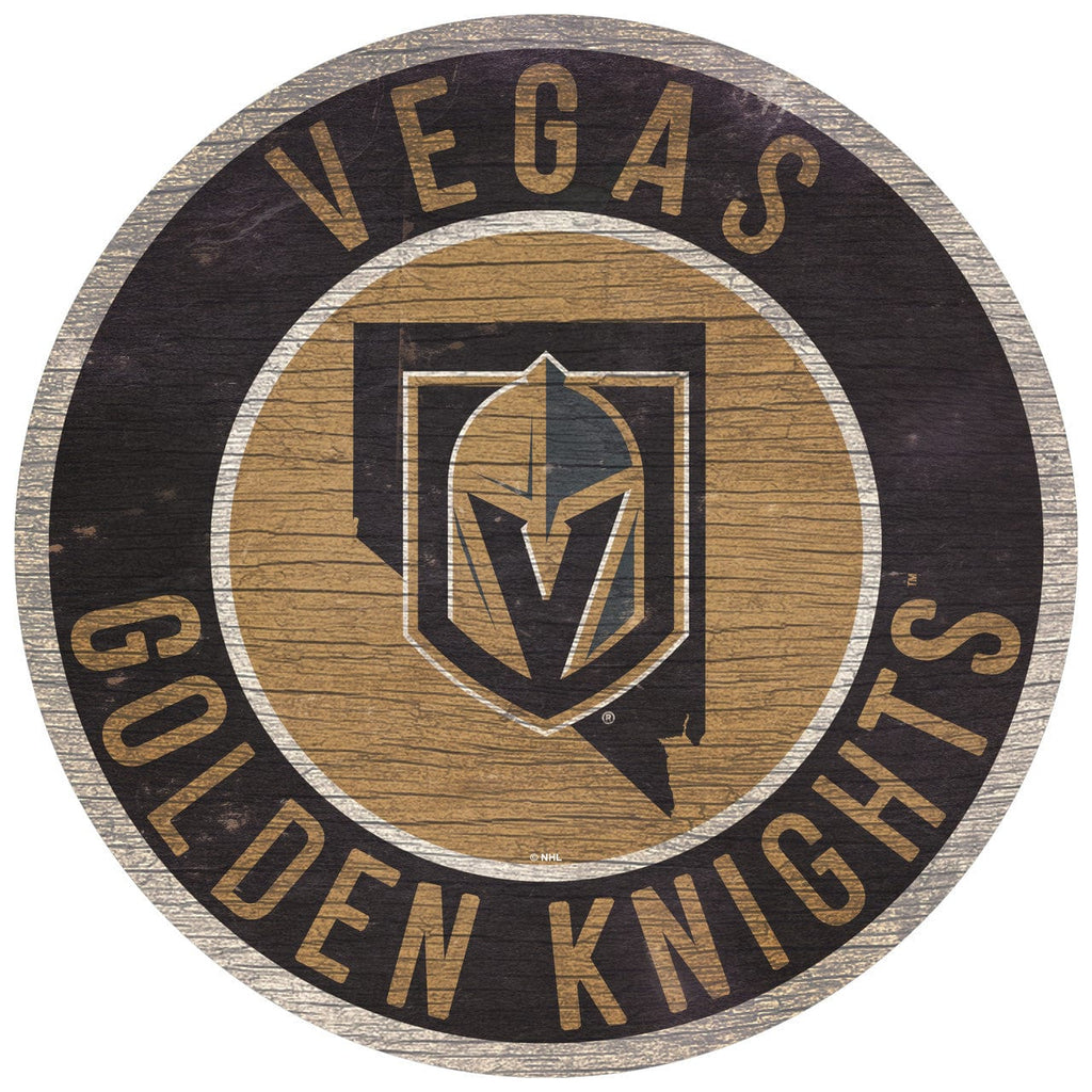 Vegas Golden Knights Vegas Golden Knights Sign Wood 12 Inch Round State Design 878460371189
