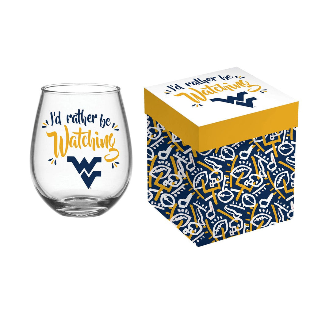 Boxed Stemless Wine West Virginia Mountaineers Glass 17oz Wine Stemless Boxed 801946006657
