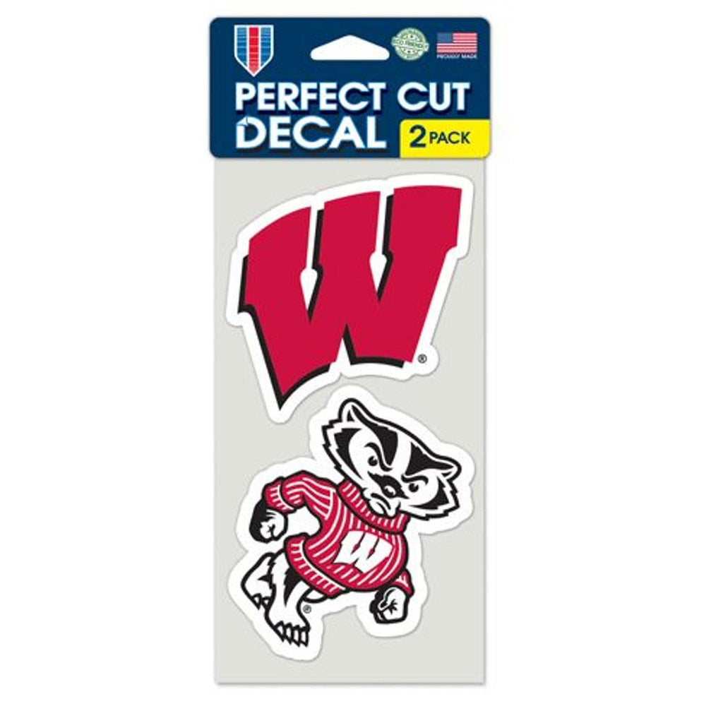 Decal 4x4 Perfect Cut Set of 2 Wisconsin Badgers Set of 2 Die Cut Decals 032085410634